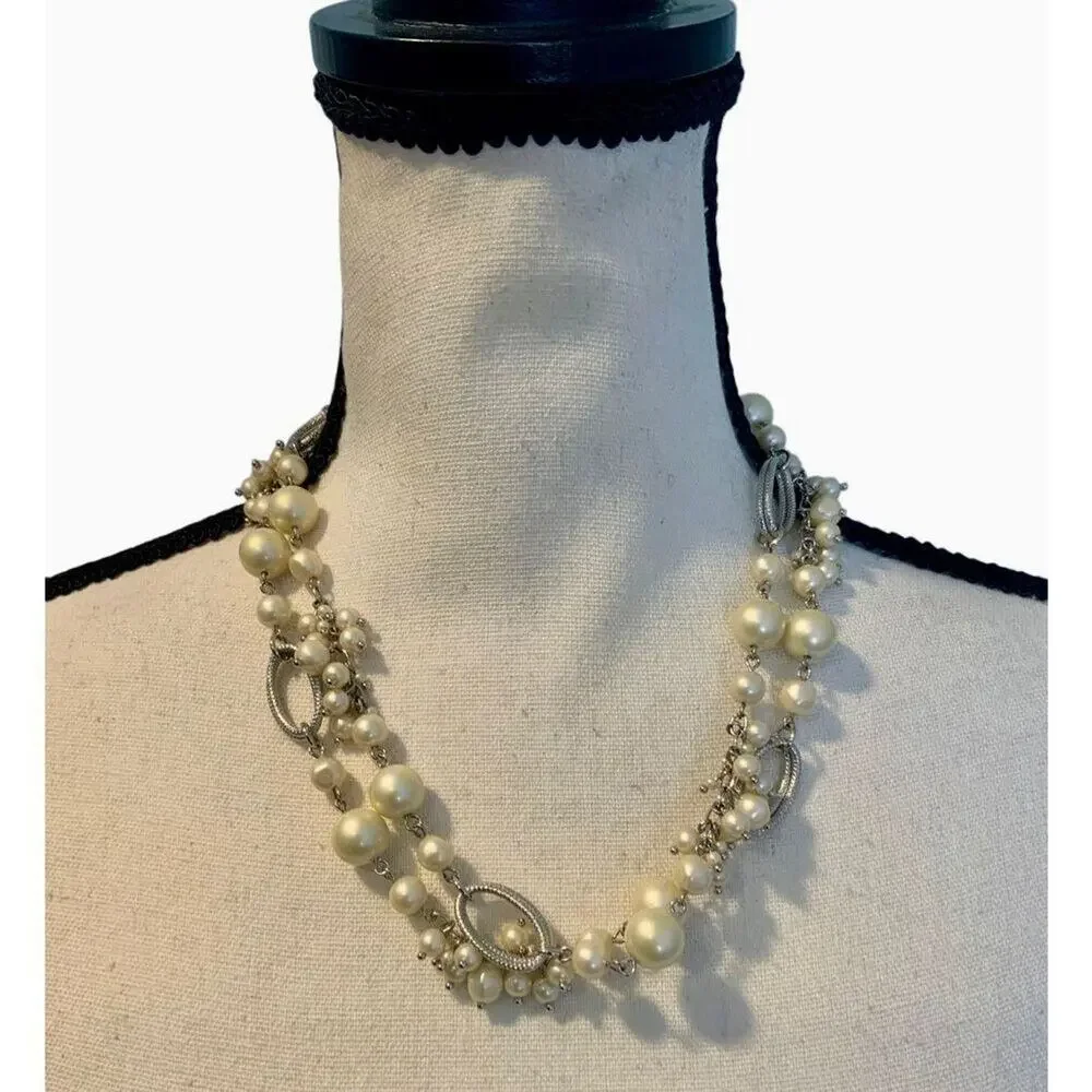 Talbots Faux Pearl Silver Tone Statement Necklace